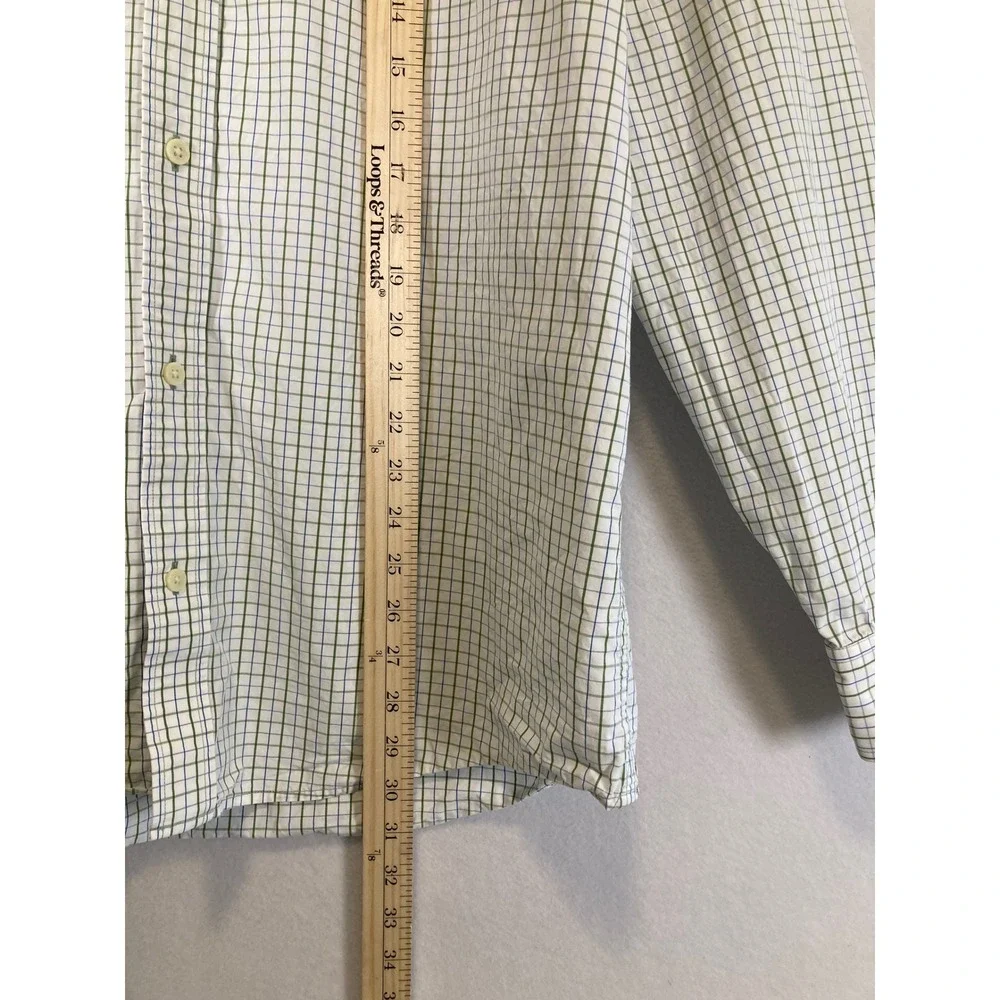 Preppy Banana Republic Mens XL Wht Green Blue Tattersall Check Button Down Shirt